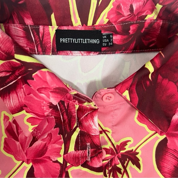 PLT Pink Floral Print Woven Cropped Shirt Short Set - Picture 4 of 8